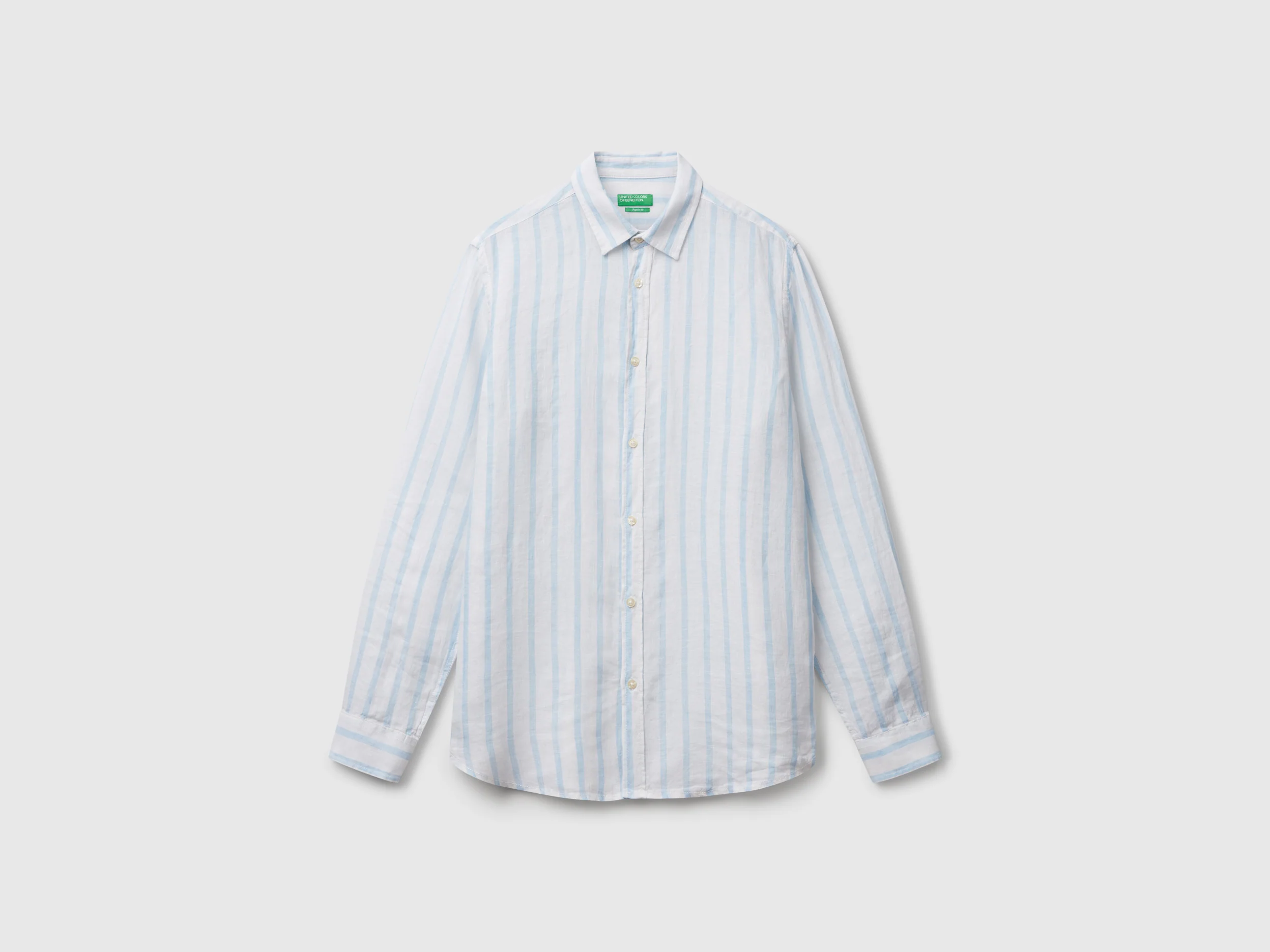 Camicia a righe celesti e in puro lino