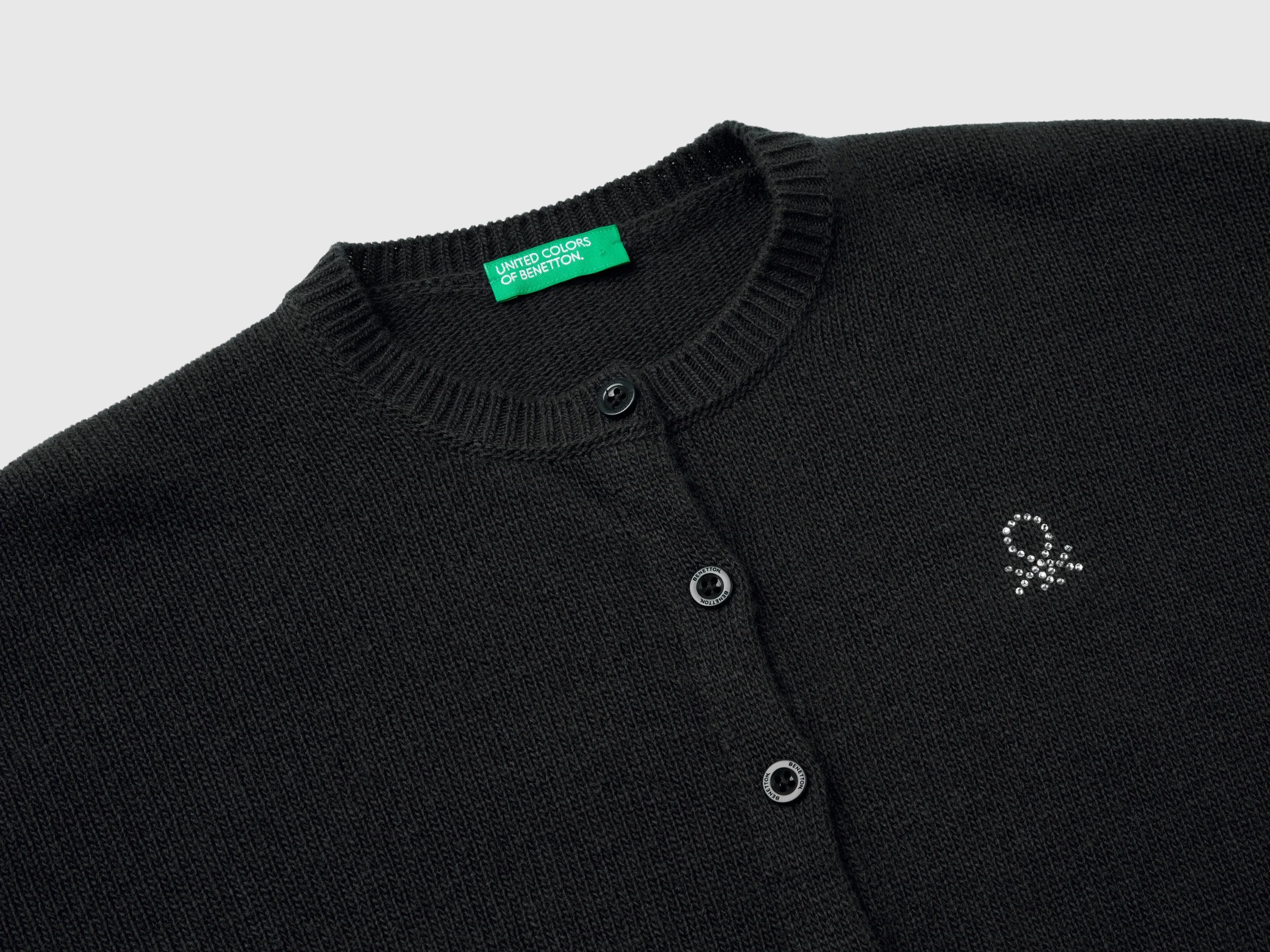 Cardigan girocollo con logo in strass - Image 3