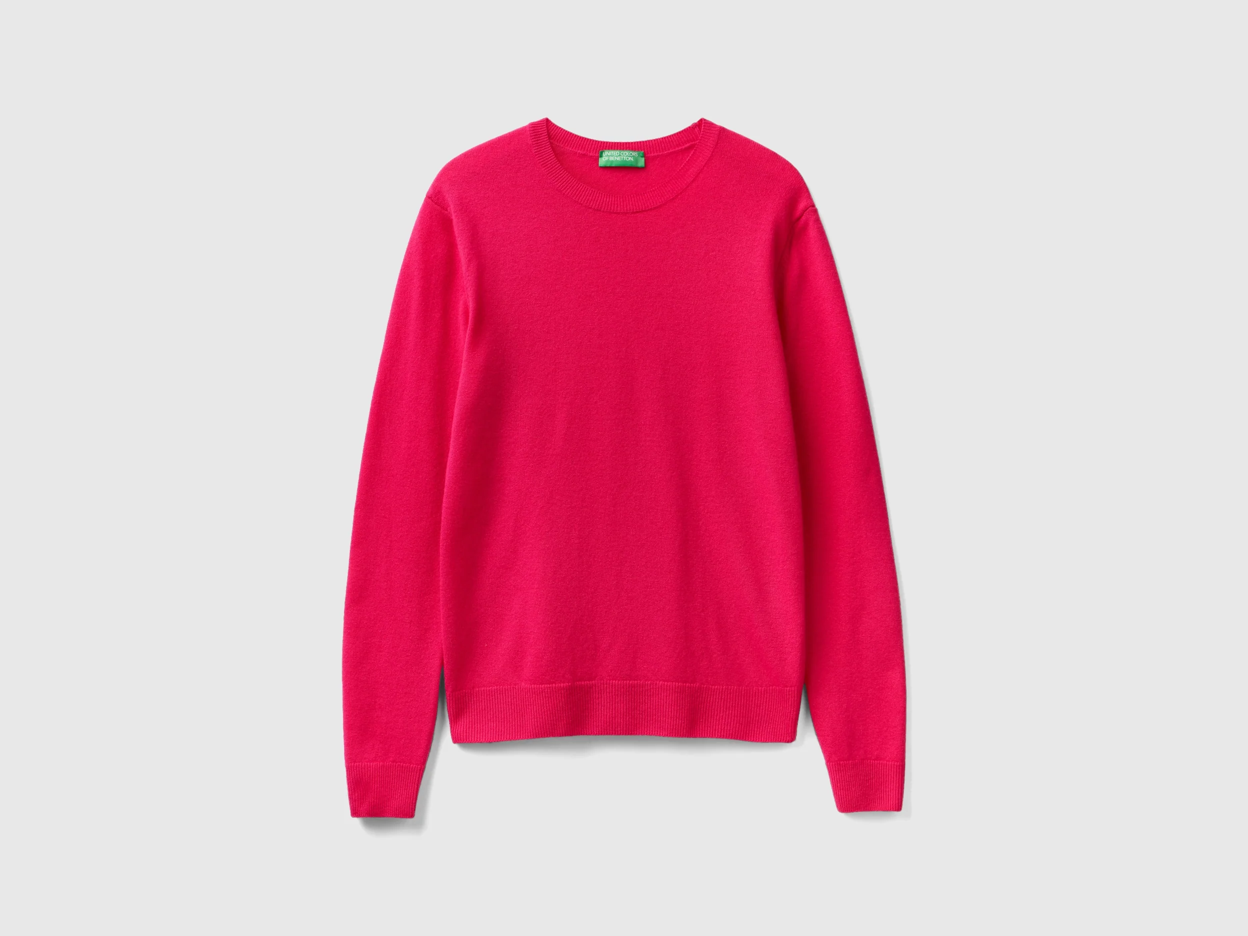 Maglia girocollo fucsia in lana Merino
