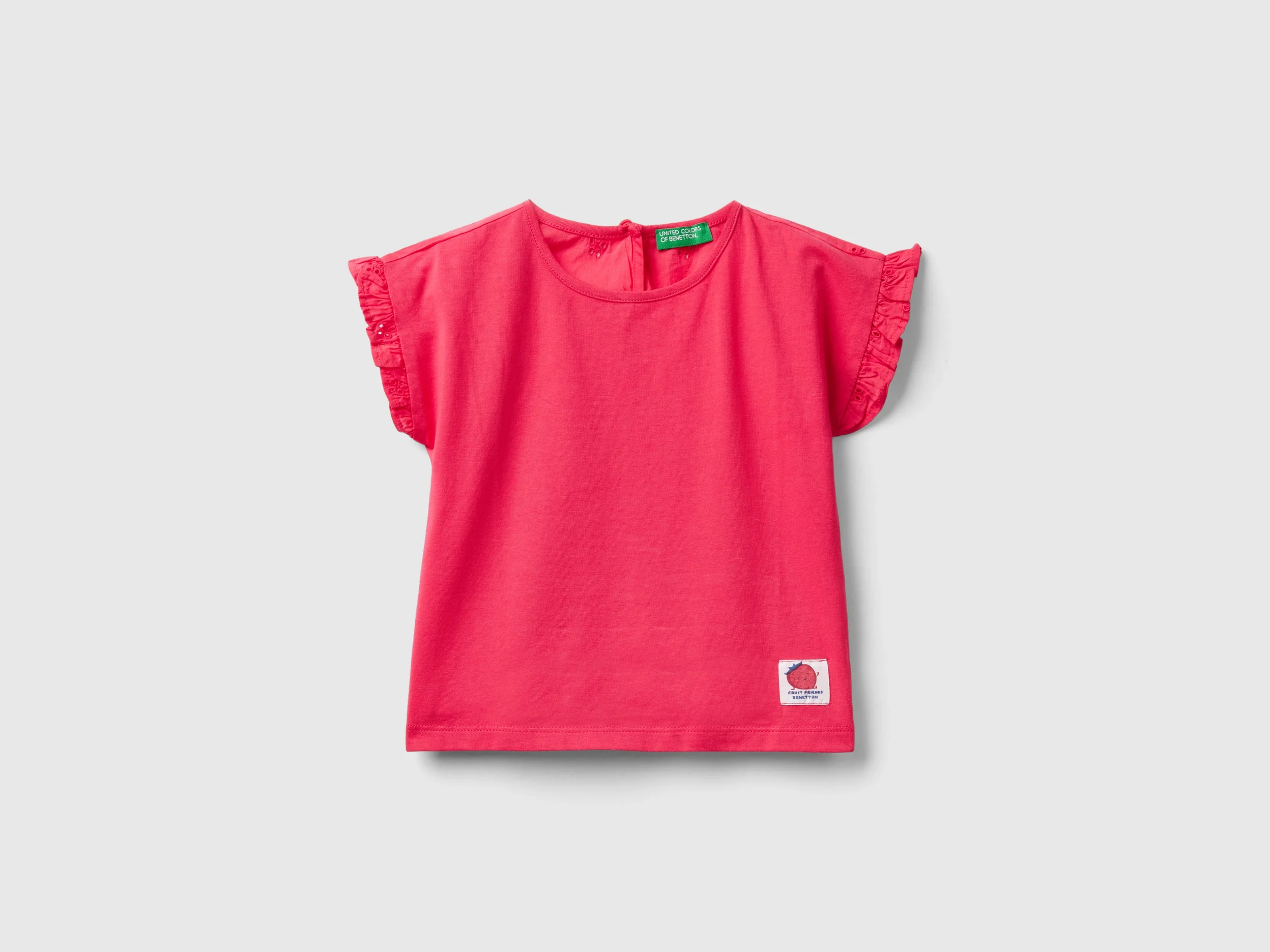 T-shirt con rouches e ricami sangallo