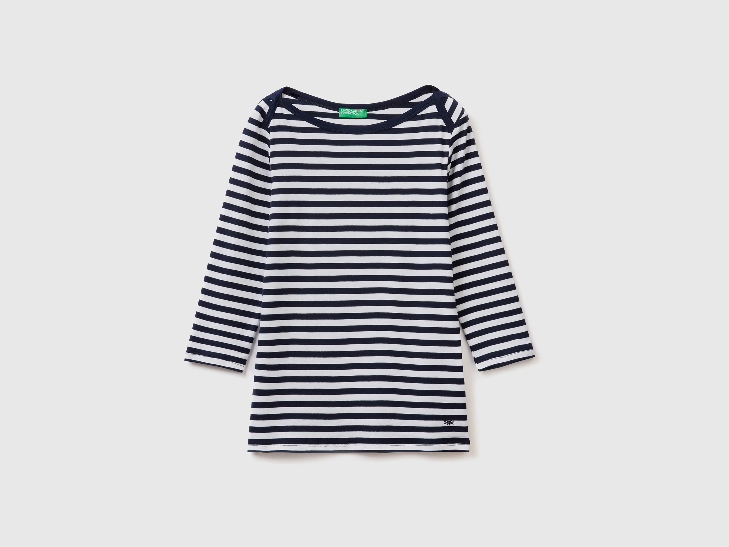 T-shirt manica 3/4 a righe in puro cotone