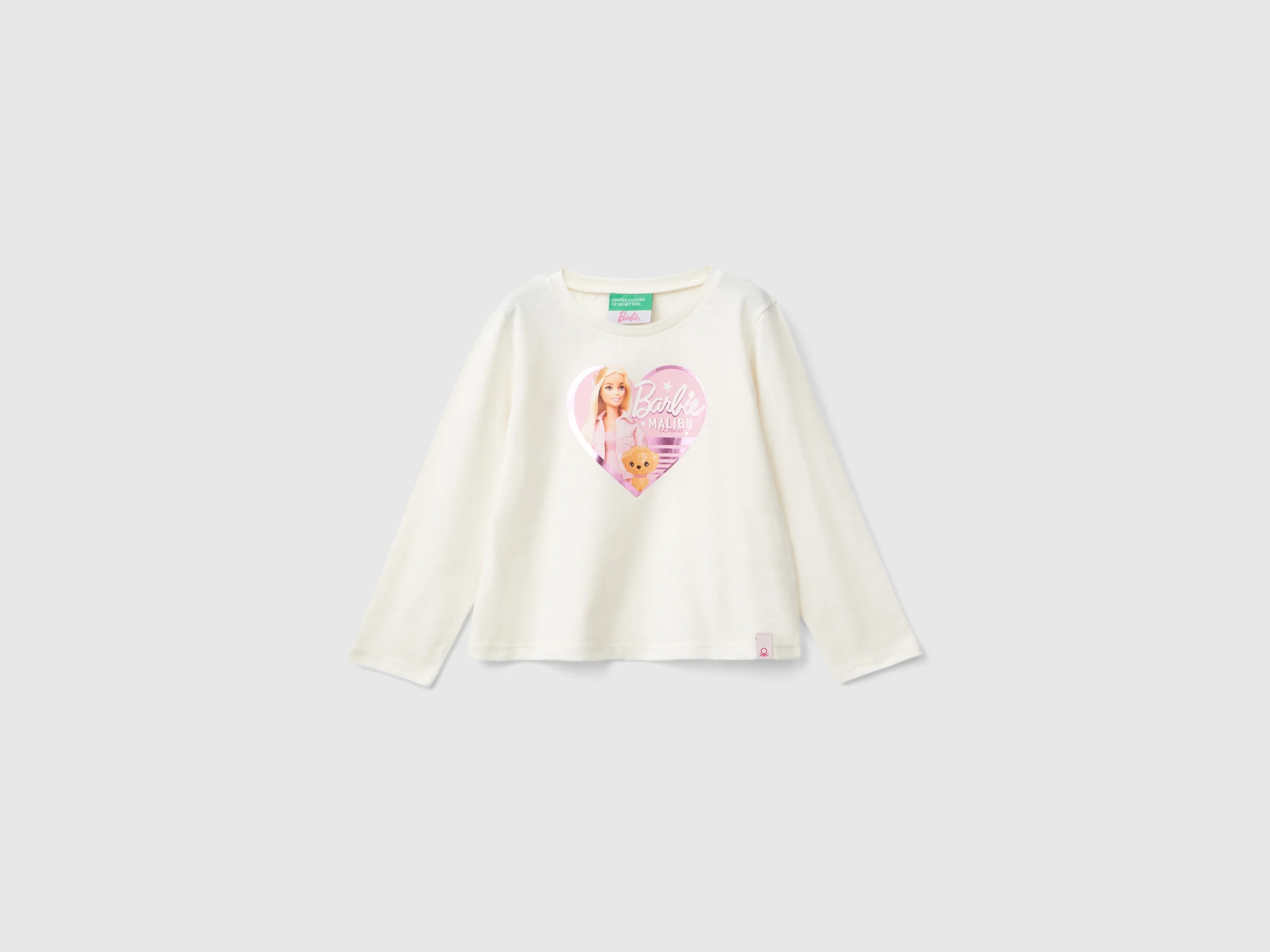 T-shirt panna con stampa laminata Barbie