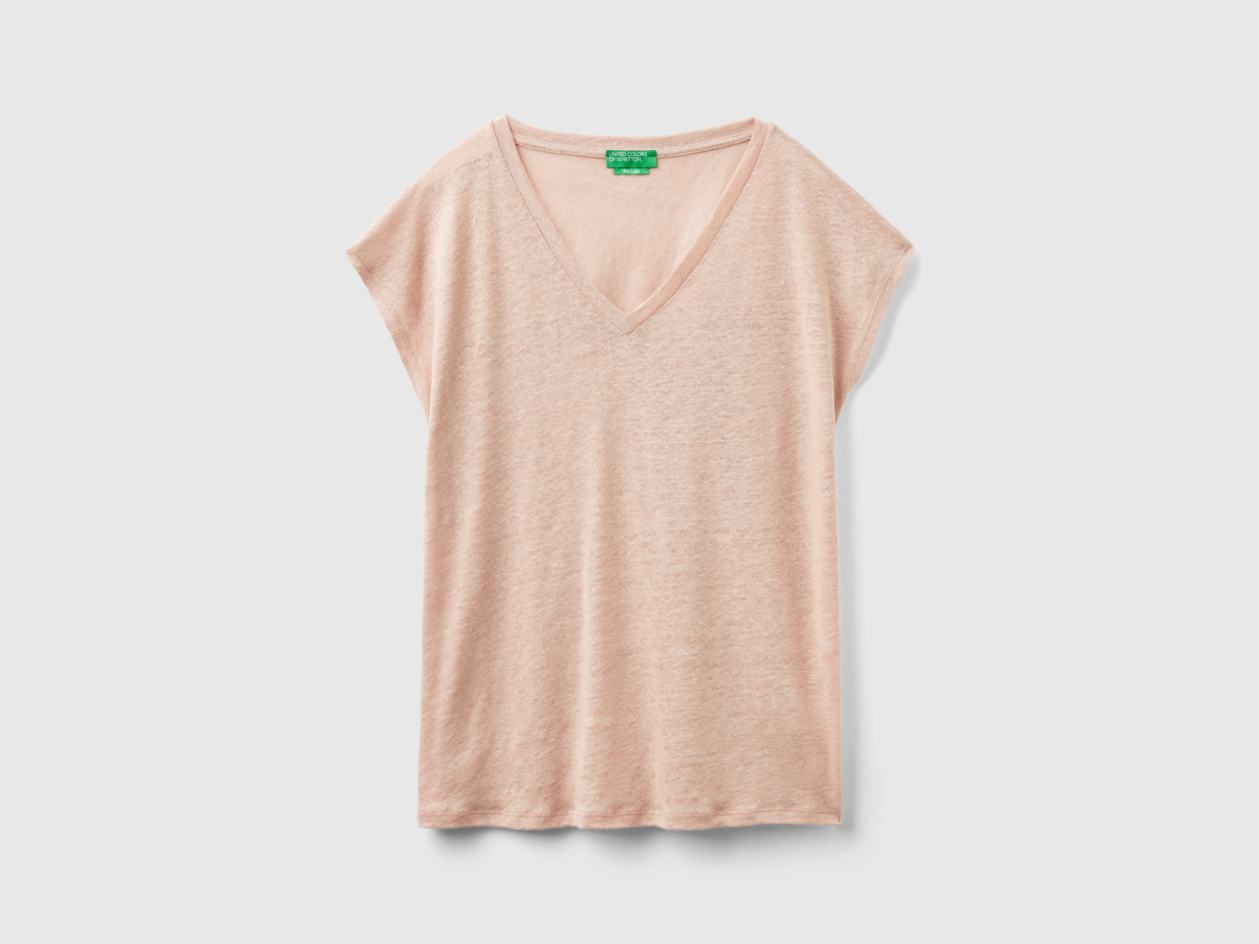 T-shirt scollo a V in puro lino