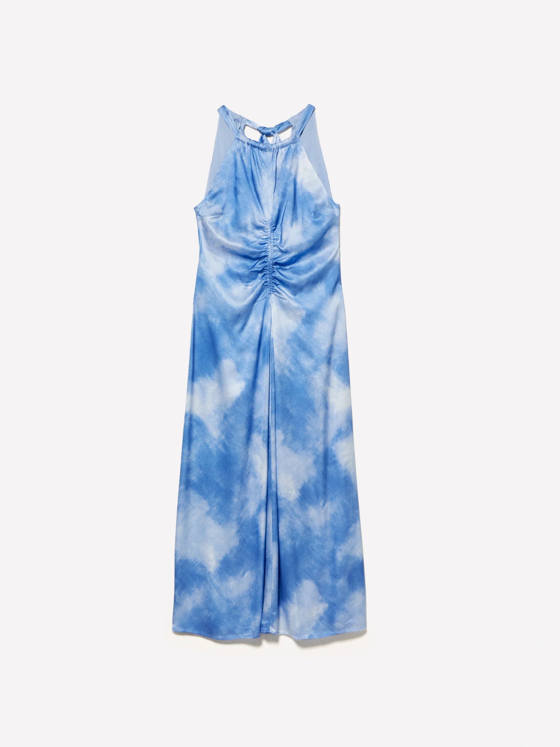 Vestito azzurro stampato con arriccio